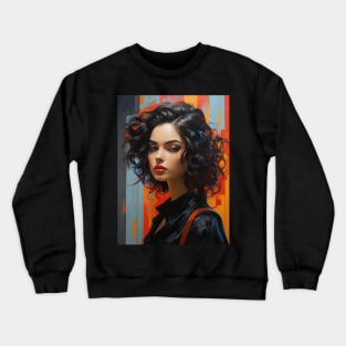 Modern Beauty, Young Beautiful Brunette Woman, Vibrant Background Crewneck Sweatshirt